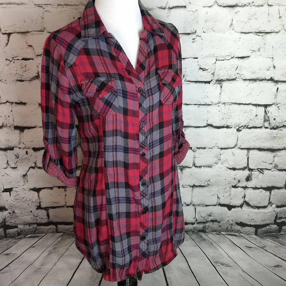 DEREK HEART Pink Plaid Flannel Button Shirt